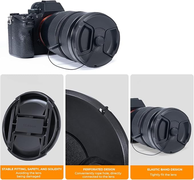 K&F Concept 55mm Lens Cap, 9-in-1 Center Pinch Lens Cover + Anti-Loss Keeper