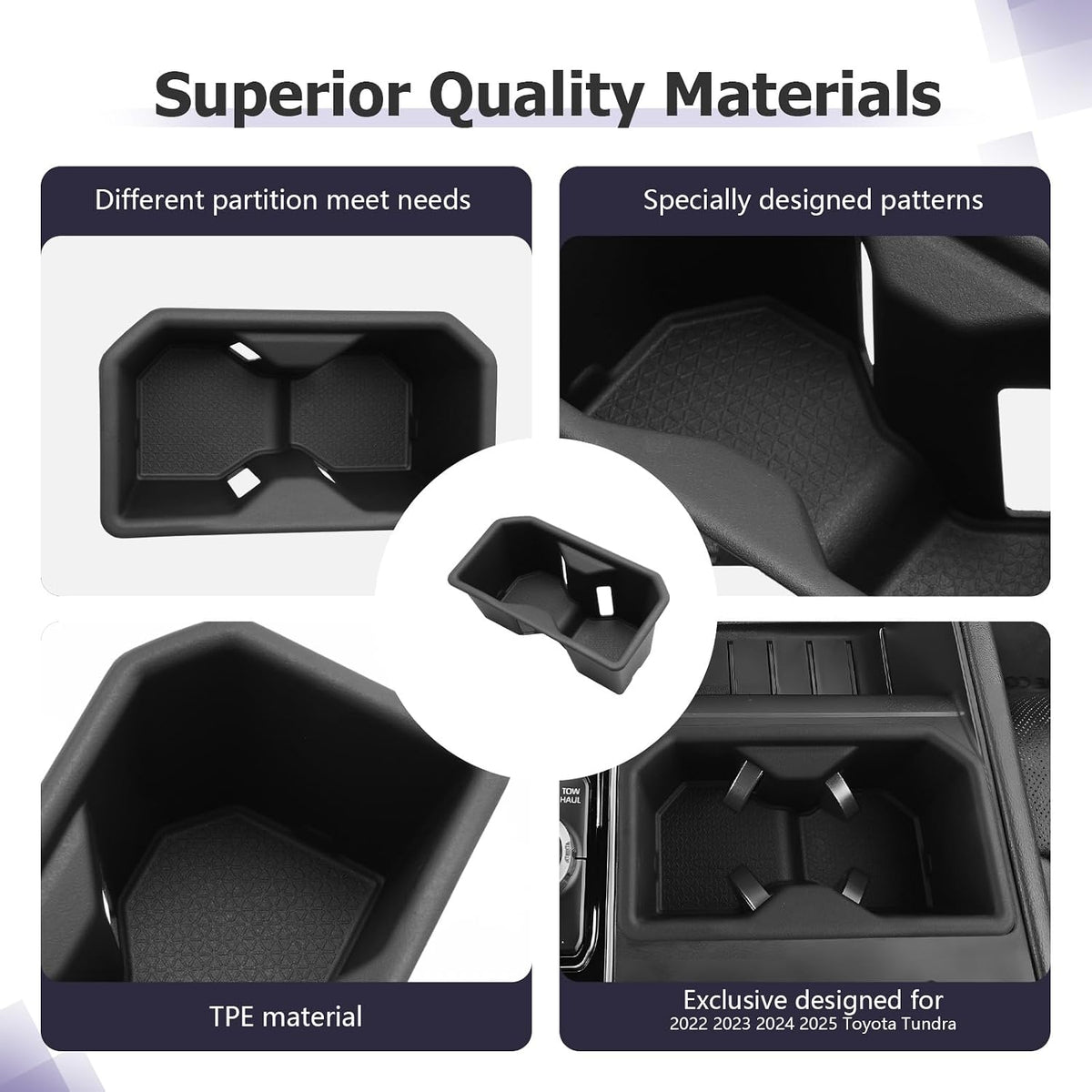 LUWU Center Console Cup Holder Compatible with 2022 2023 2024 2025 2026 2027 Toyota Tundra Accessories Center Console TPE Cup Holder Insert Tundra 2027 Accessories
