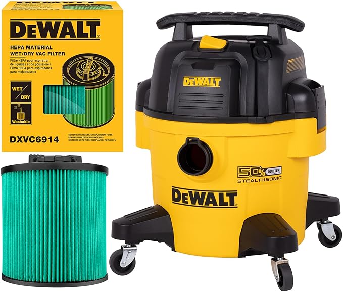 DEWALT 6 Gallon STEALTHSONIC Shop Vac with HEPA Filter, HEPA Shop Vacuum Wet and Dry for Home, Garage, Workshop, Jobsite