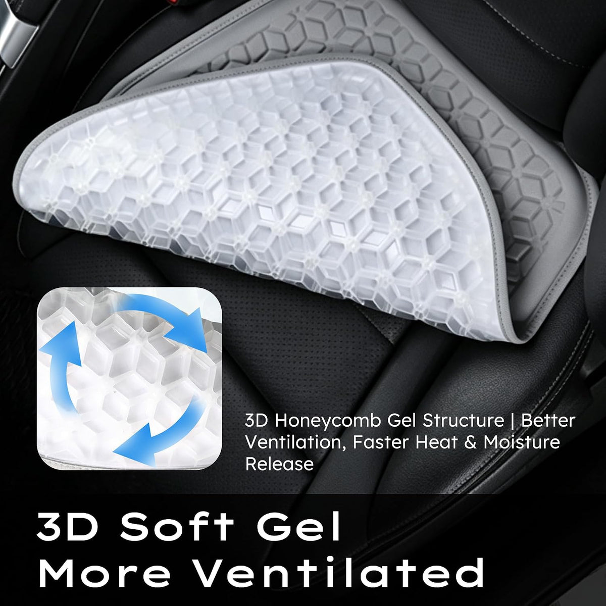 Thin Gel Car Seat Cushion, Non-Slip & Comfortable Automotive Front Seats Cushion Pad for Driver, Breathable Vehicle Interior Mat Cover Accessories，Gray