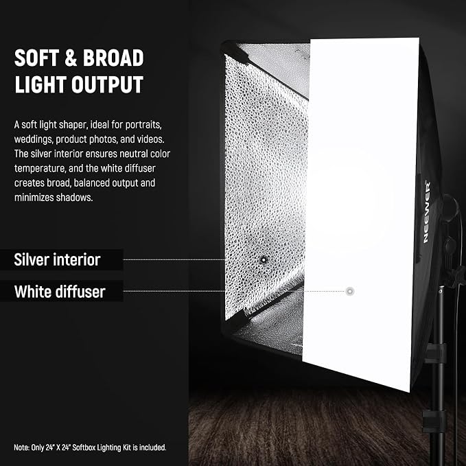NEEWER 350W Equivalent Softbox Lighting Kit, 5700K LED Light Bulb, 24x24 inches
