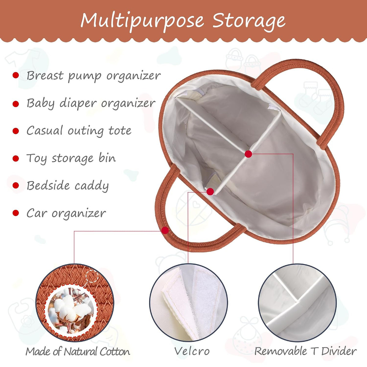 COMSE Baby Diaper Caddy Organizer, Car Caddy, Diaper Change Organizer, Gift Baskets Empty, Portable Tote Bag with Divider, Baby Shower Gifts Newborn Essentials Registry Must Have, Autumn Glaze