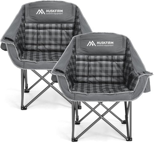 Huskfirm Oversized Camping Chairs - Heavy-Duty Padded Design with Cup Holder & Cooler Bag | Supports 450LBS, Grey