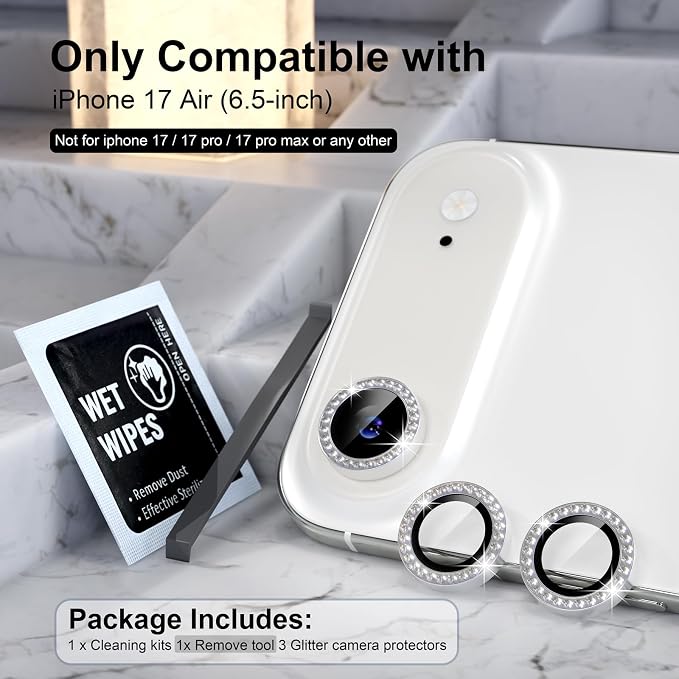 Choiche Compatible for iPhone 17 Air Camera Lens Protector Bling, 9H Tempered