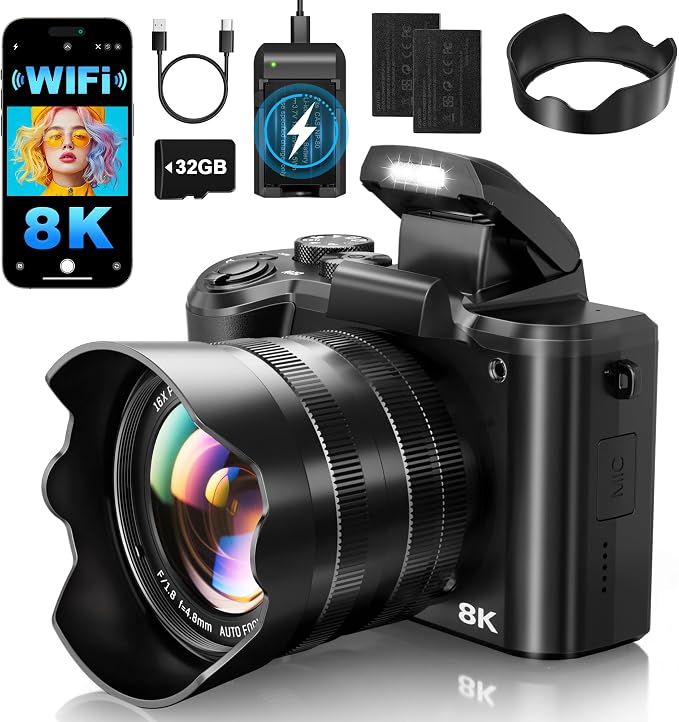 XNSIAKXA 8K Digital Cameras for Photography Autofocus 88MP WiFi Professional
