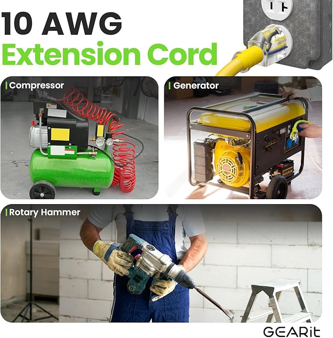 GEARit 100 Ft Extension Cords 10/3 Gauge Outdoor/Indoor SJTW 10 AWG 3 Prong Heavy Duty Power Cable 15A 125V 1875W for Lawn, Garden, Appliances Yellow