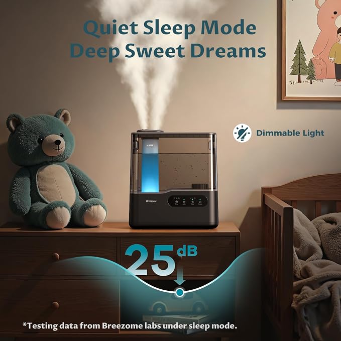 BREEZOME 5L Humidifiers for Bedroom Large Room, 36H Top Fill Cool Mist Humidifier with Essential Oil Tray, 7-Color Mood Light, Timer, Quiet Ultrasonic Humidifier for Home, Baby Nursery, Plants