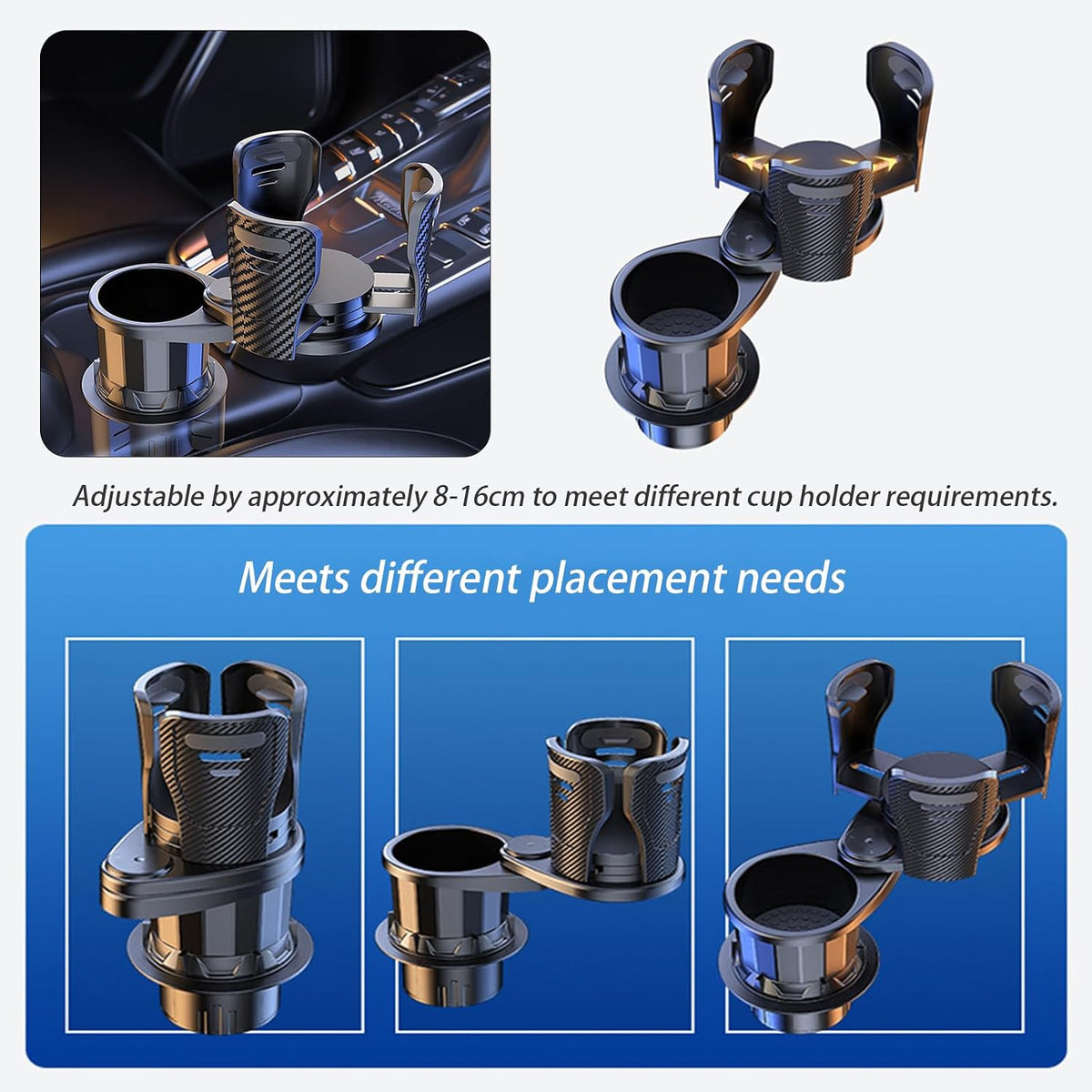 Car Cup Holder Expander for Audi Q5 2008-2020 2021 2022 2023 2024 2025 2026, Multifunctional 2 in 1 Cup Holder Extender, 360° Rotating Car Drink Holder Adjustable Large Cup Holder