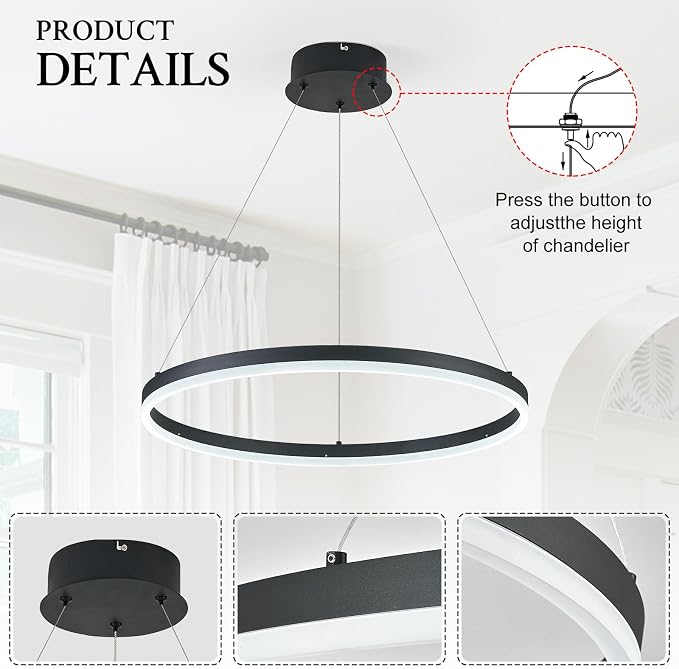 Modern LED Pendant Lighting Ring Chandelier Black Dimmable LED Chandelier