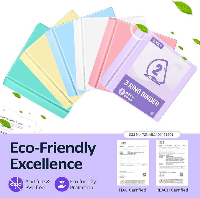 Sooez BinderX Extra Durable 2 Inch 3-Ring Binder, Holds 520 Sheets of 8.5x11