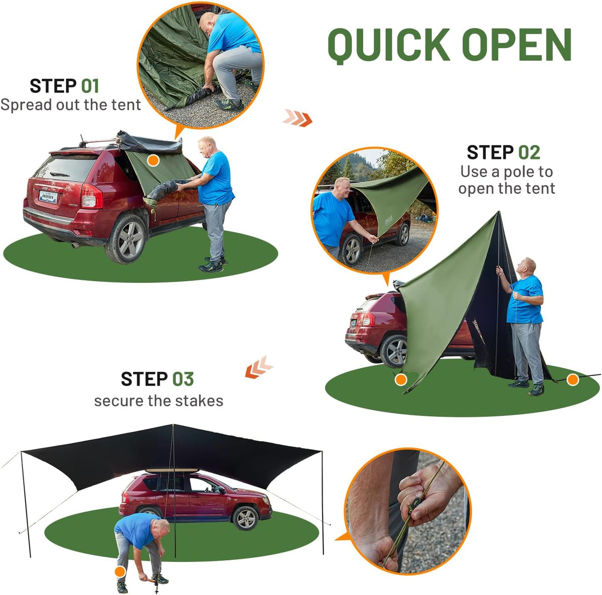 TIMBER RIDGE 19x9.8ft Retractable Vehicle Awning with Blackout Coating Roof Rack Pull-Out Sun Shade Overland Camping, Waterproof Sun Shelter for Car/Truck/Jeep/SUV/Van Green