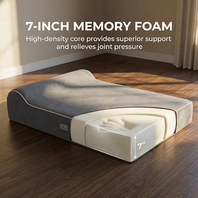 Jumbo Orthopedic Dog Bed for Large Dogs - 7-inch Thick Memory Foam Dog Bed with Pillow Removable Cover Machine Washable, Giant | 50 inch, Dark Gray