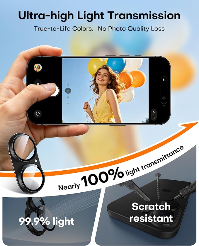 TAURI 2 Pack for iPhone 16/16 Plus Camera Lens Protector, Full Coverage