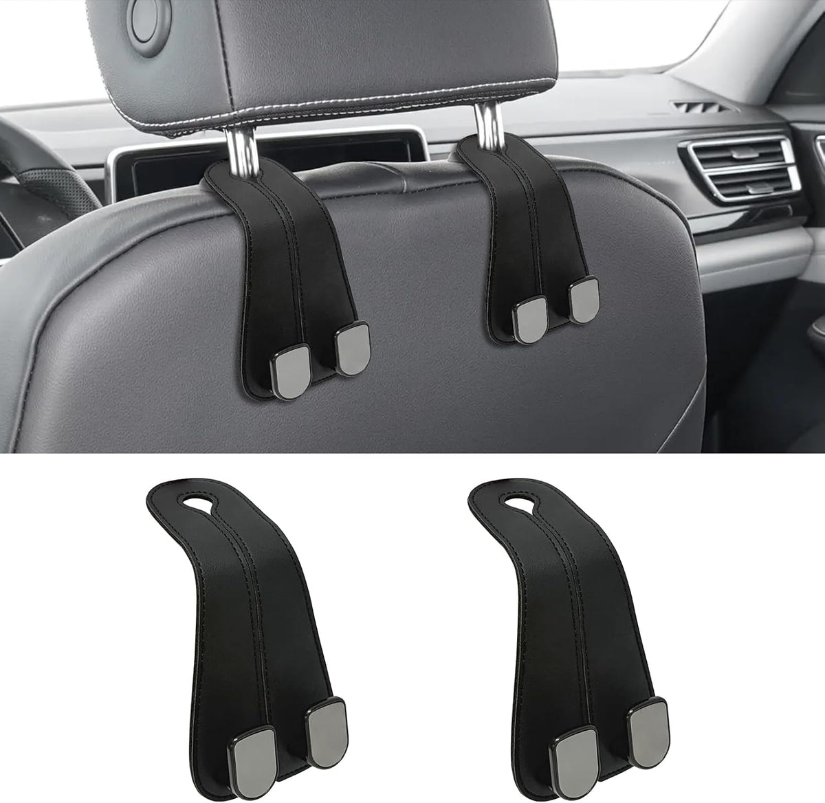 USSDE Car Seat Hooks Vehicle Headrest Back Storage Organizer 2 Pack for Purses Bags backpacks Groceries Hanger Holder - Universal Sturdy Holds 55lbs 360° Rotating (Style C/Black)