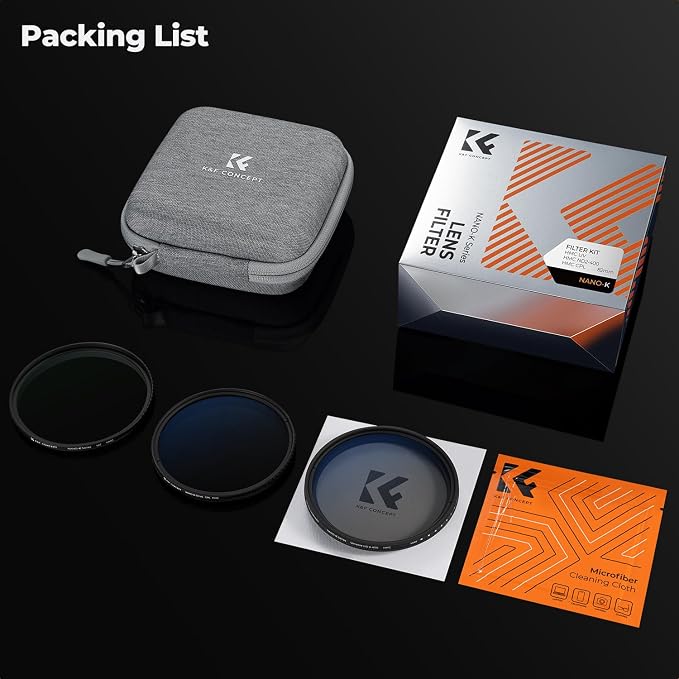 K&F Concept 49mm UV/CPL/ND2-400 Lens Filters Kit-18 Multi-Layer Coatings