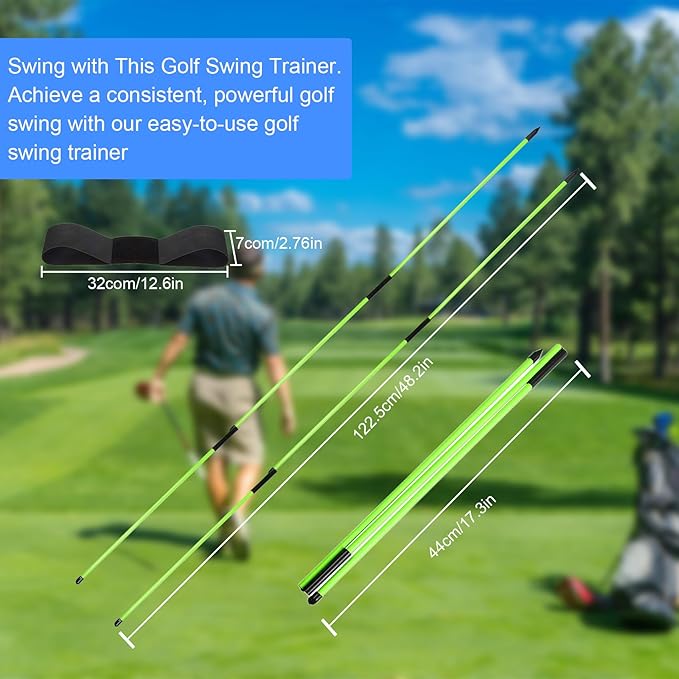 Retractable Golf Swing Trainer - Golf Swing Training Aid, Non-Slip Golf Grip Trainer, Strength & Tempo Training, Golf Alignment Sticks & Arm Band, Indoor Outdoor Golf Swing Practice