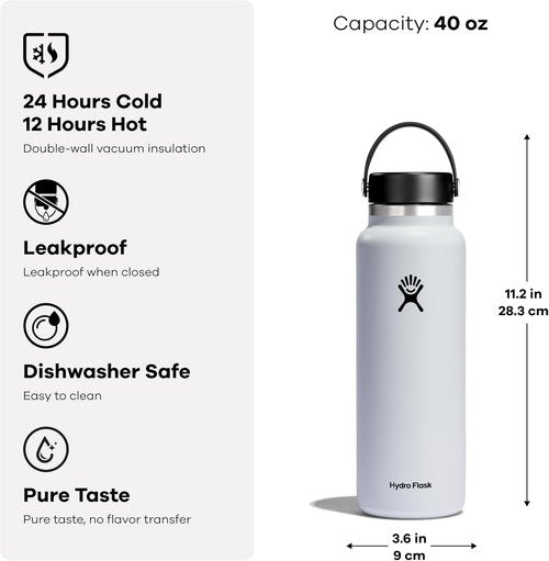 Hydro Flask 40 Oz Wide Mouth Water Bottle - Durable Flex Cap for Hydration On-the-Go