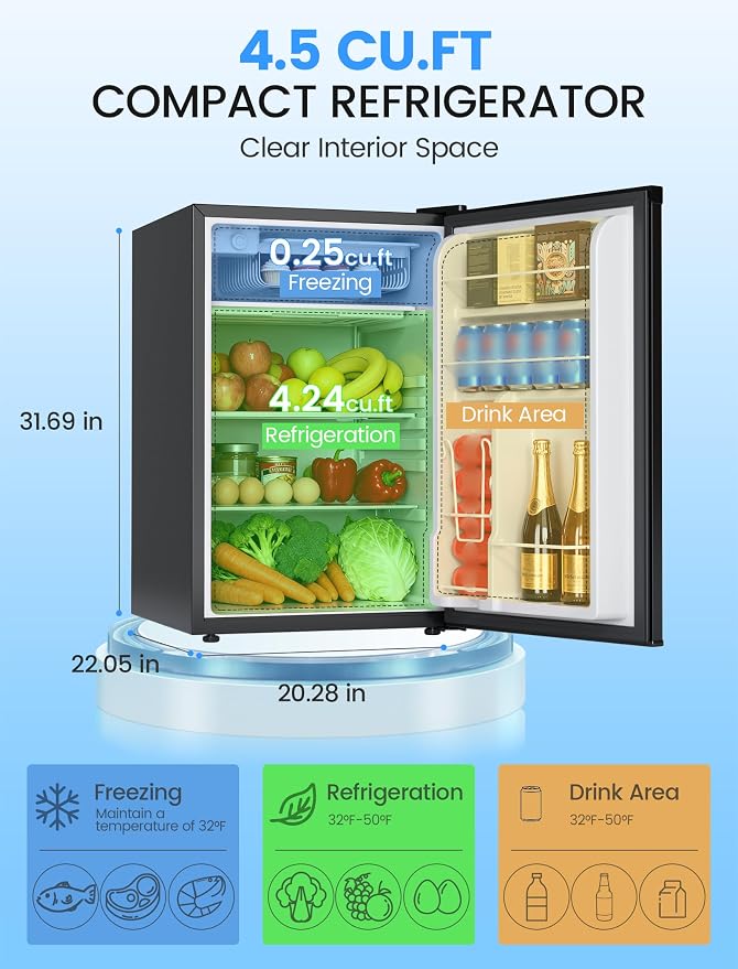 COWSAR 3.1 Cu.ft Mini Dorm Fridge for Bedroom Apartment Office, Black | Reversible Single Door, Adjustable Thermostat, Energy Saving, Remove Glass Shelves, Compact Small Fridge for College Dorm