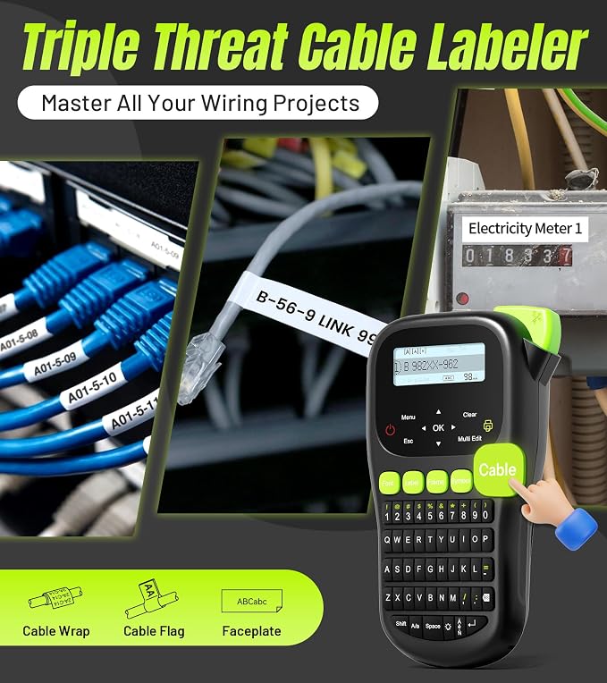 Label Maker Machine with 4 Tapes, Wire Label Maker Waterproof-Labels, Laminated