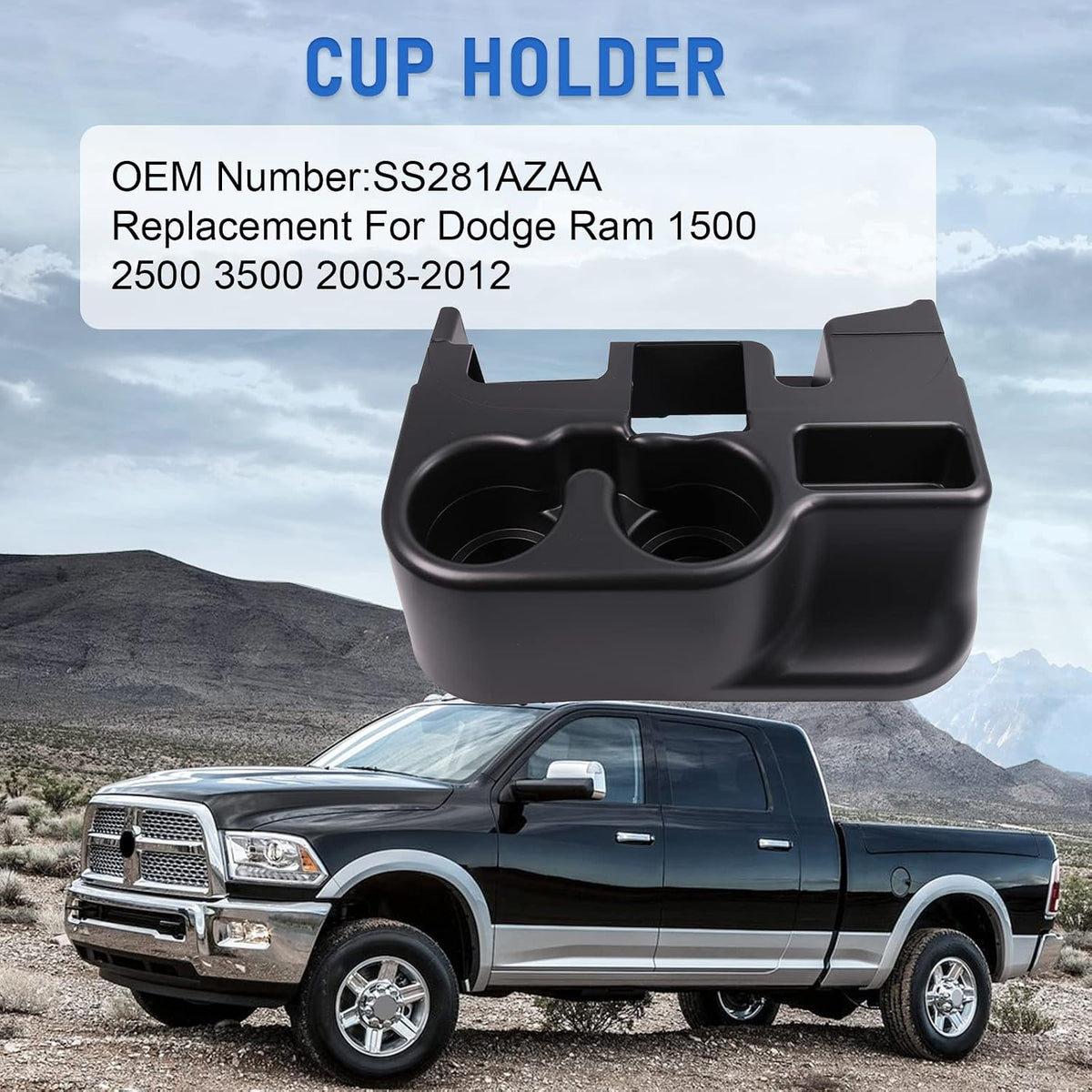 Center Console Armrest Cup Holder Compatible with 2003-2012 Dodge Ram 1500