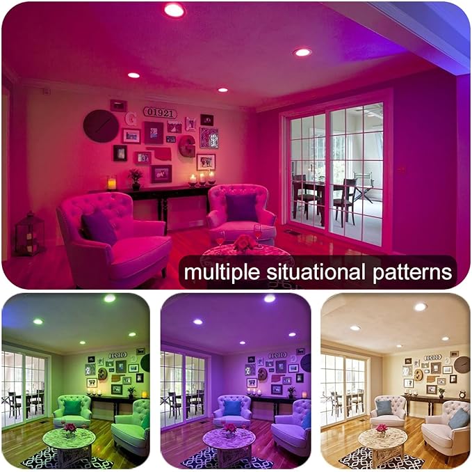 FVTLED Smart Recessed Lighting 4 Inch, Wireless Bluetooth 9W RGBWC Color Changing LED Downlight, 700LM 2700K-6500K Dimmable LED Can Lights - 1 Pack