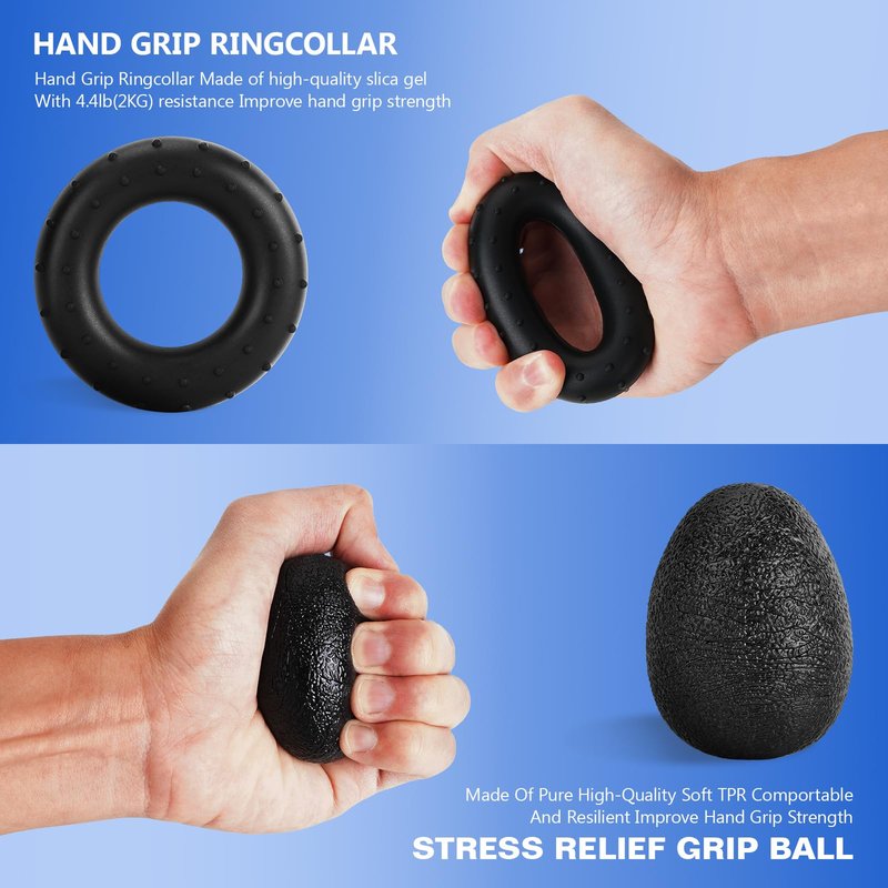 Ultimate Hand Exerciser Set for forearm workout and recovery – includes adjustable grip trainer, wrist strengthener, stress relief ball, and exercise ring. 7-piece kit for improved strength and performance