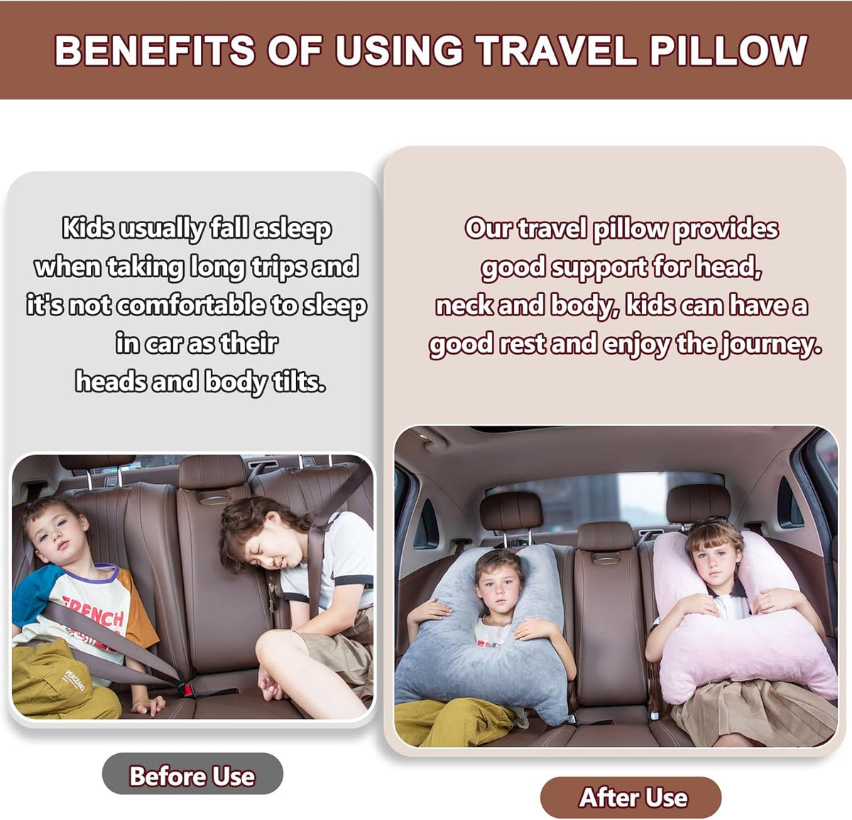 1 MIDDLE ONE Car Pillow for Kids, Memory Foam Travel Pillow for Car and Adults, Kids Car Pillows for Sleeping on Road Trip, Small Body Pillow for Kid (Purple)