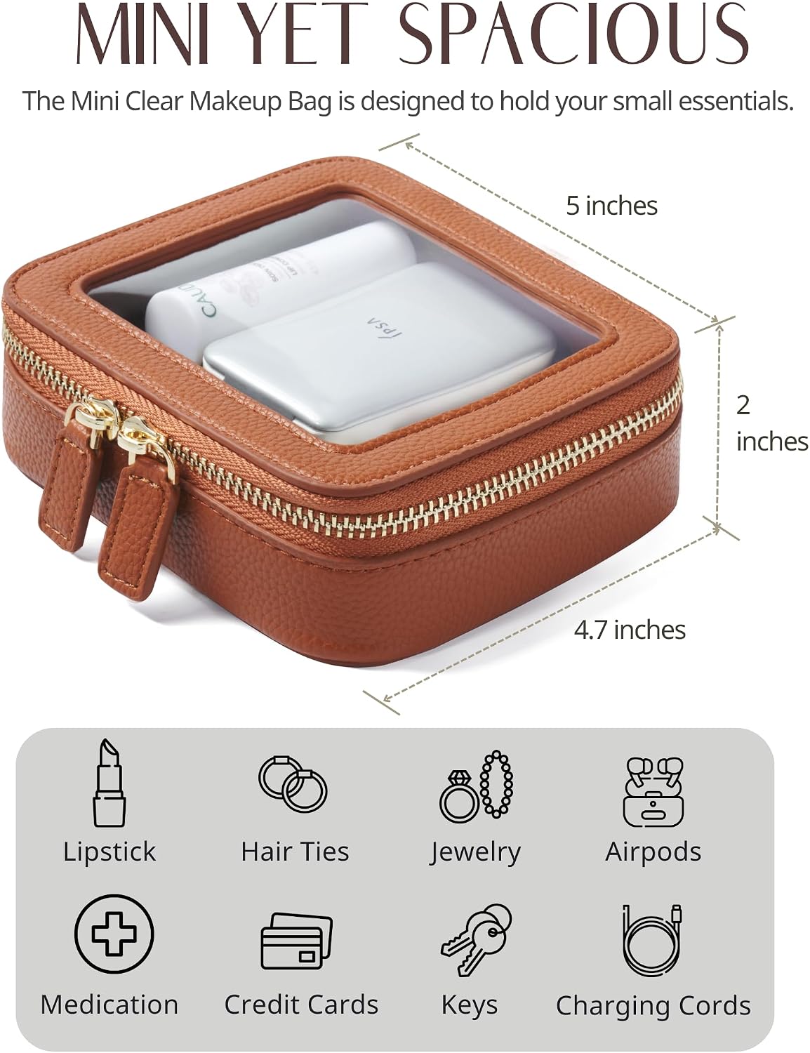 Popvibe Clear Makeup Bag Toiletry Case Travel Transparent Cosmetic Bag with Zipper, Portable Make Up Organizer Traveling Compact Car Bag for Essentials
