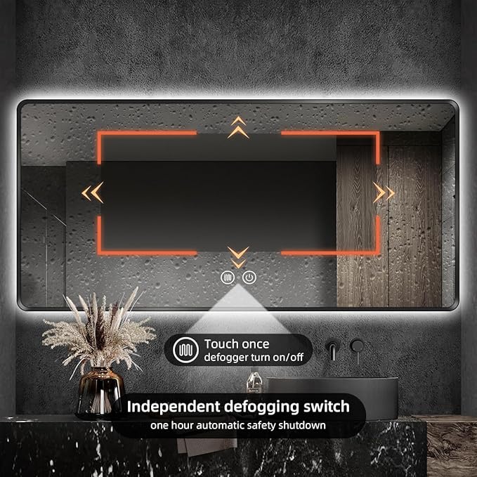 36"x48" Black LED Bathroom Mirror, Metal Framed Rounded Corner Rectangle Backlit Mirror Bathroom, Anti-Fog, 3-Color Stepless Dimmable Lighted Mirror, Motion Sensor Lights, Memory Function