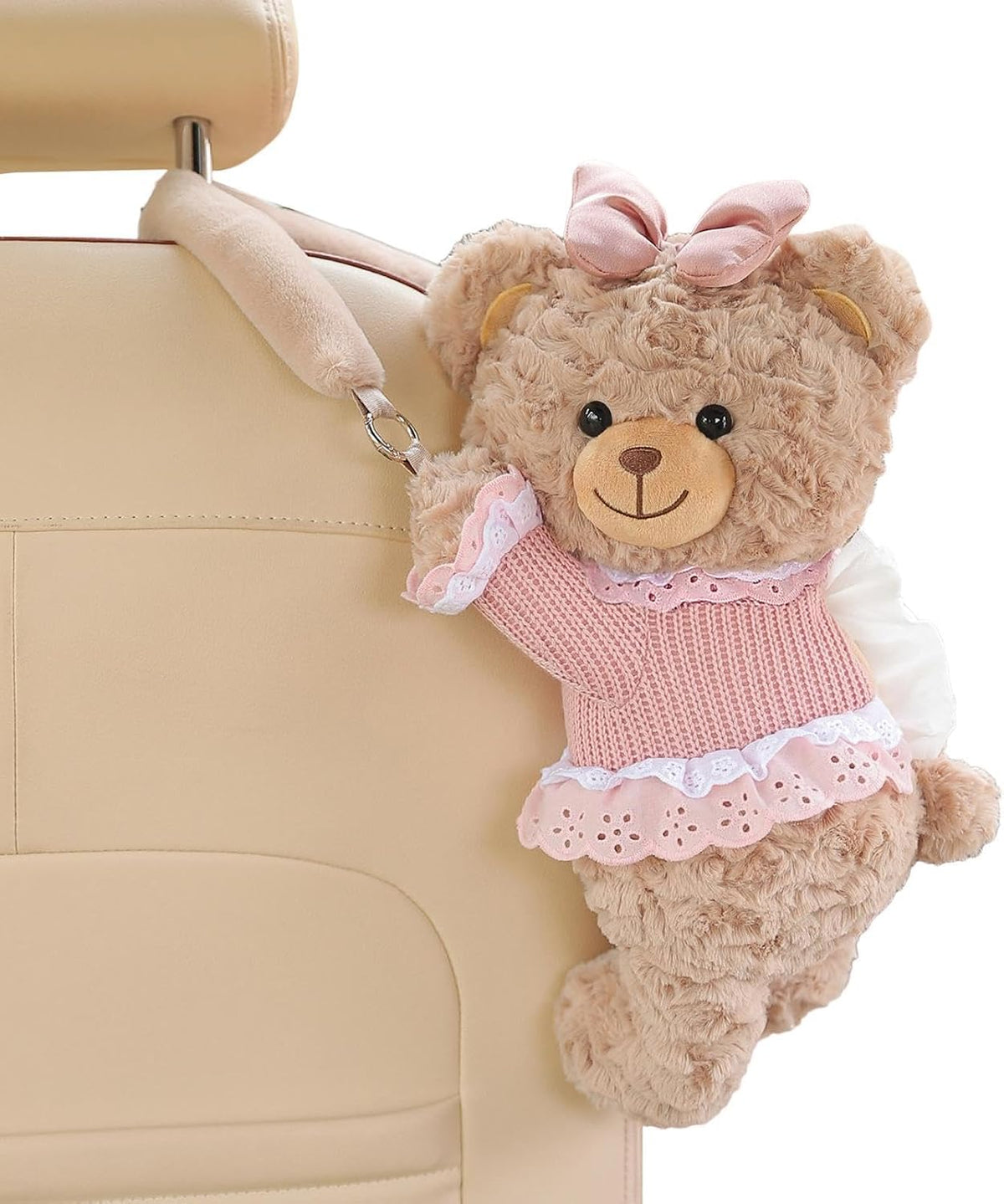 Car Tissue Holder, Plush Bear Decor, Auto Napkin Storage Box