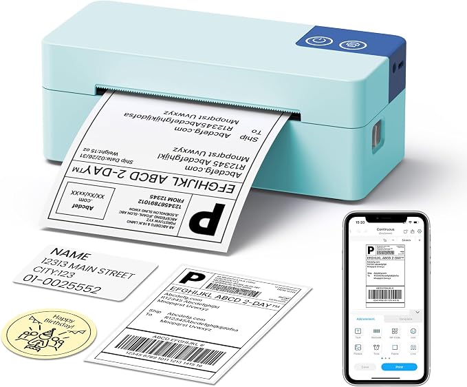 Bluetooth Thermal Shipping Label Printer, 4x6 Portable Direct Thermal Printer