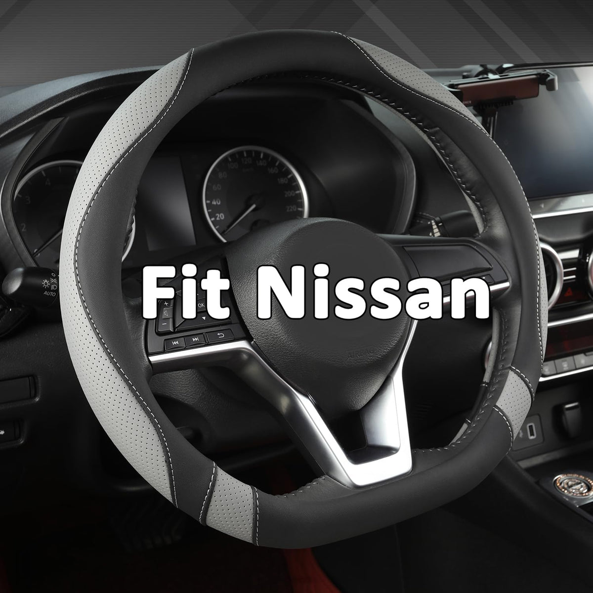 West Llama Flat Bottom Car Steering Wheel Cover for Nissan,D Shaped Steering Wheel Cover for Rogue,Altima,Kicks (Black-Standard Size)