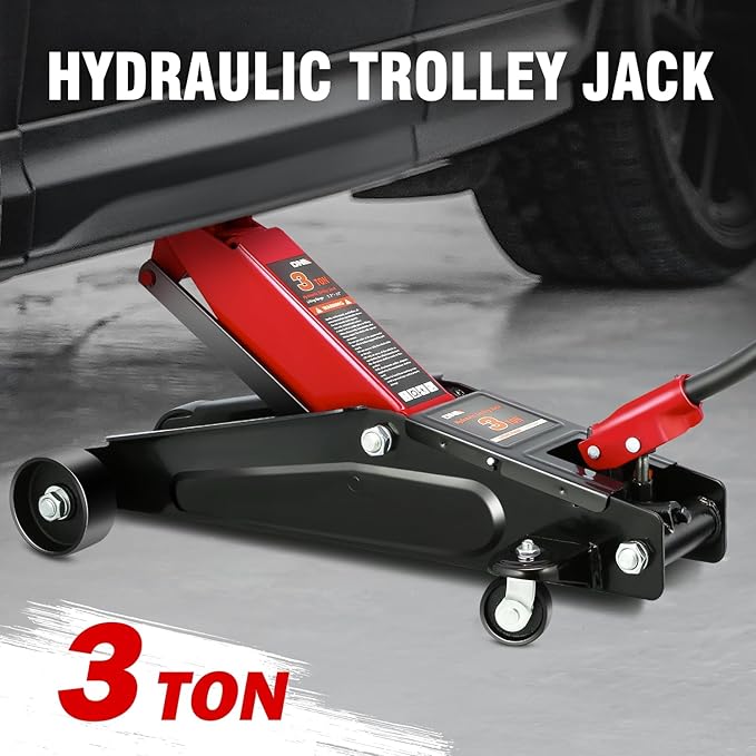 DNA Motoring 3 Ton Low Profile Floor Jack, 3 tons (6000 lbs) Capacity Fast Lift Hydraulic Trolley Service/Floor Jack, 7.7-21" Lifting Range, Red, TOOLS-00674-RD