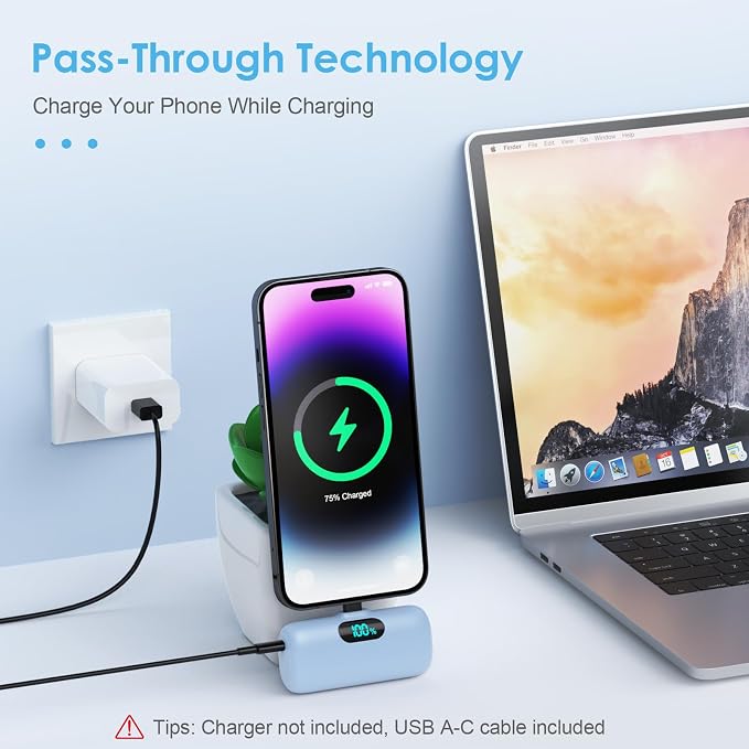 Mini Portable Charger USB C Power Bank,Upgraded 5000mAh PD Fast Charging Battery Pack Built-in USB-C Connector Travel Essential for iPhone17/17Pro/17Pro Max/Air/16 Plus/16Pro Max/15 Series,Android etc