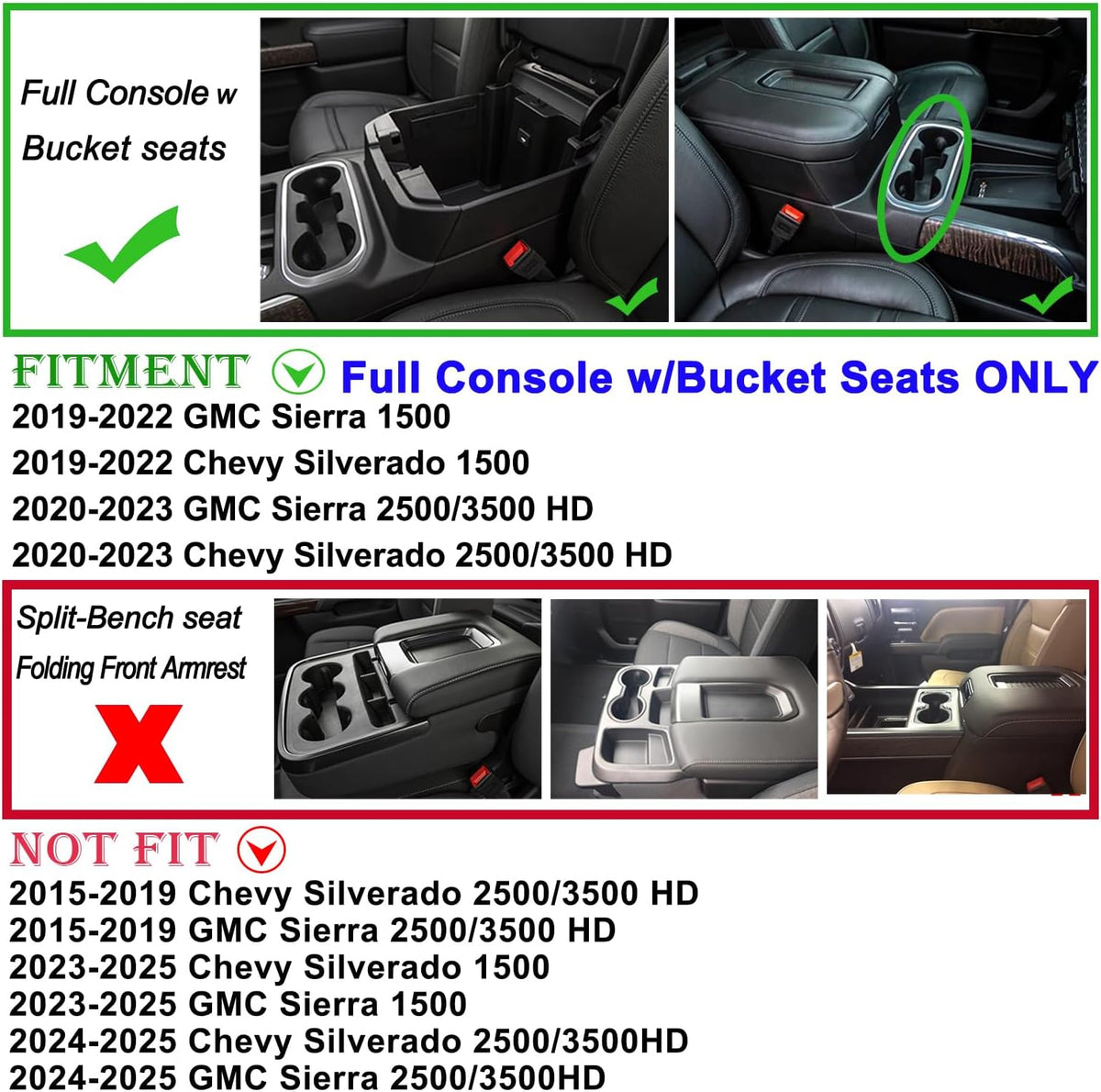 Center Console Tray Compatible with 2019-2023 Chevy Silverado/GMC Sierra