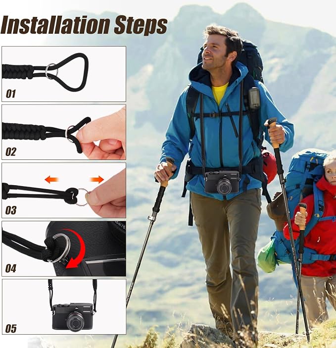 ARVOK 2 Pack Camera Strap with Camera Wrist Strap, 110cm Climbing Rope Camera