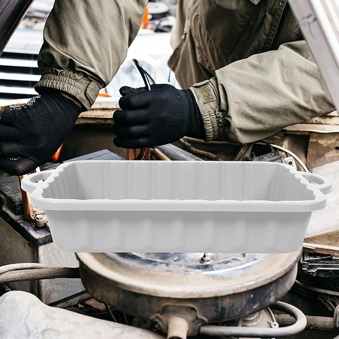 CALLARON 23.5" Car Oil Drain Pan - Heavy Leakproof Oil Collector Pan, Plastic Large Transmission Drain Pan, White Changing Oil Pans for Car Truck Engine, Transmission, Automotive Accessories