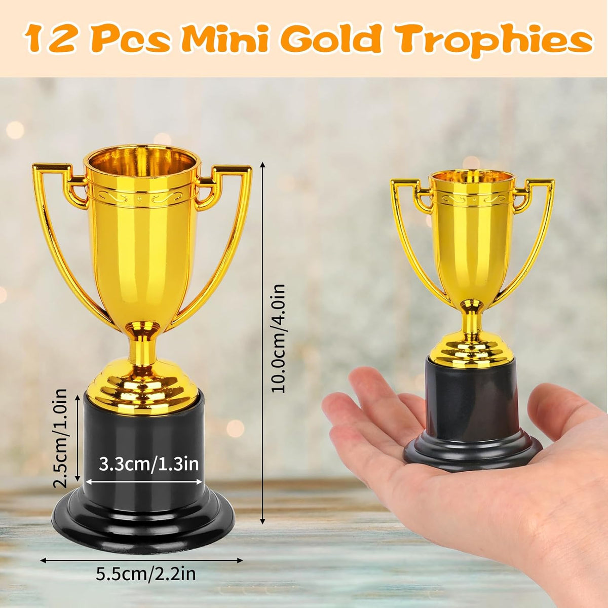 WINKIO Mini Gold Trophy Awards - 4 Inch Plastic Trophies for Kids | Perfect for Party Favors & Competitions