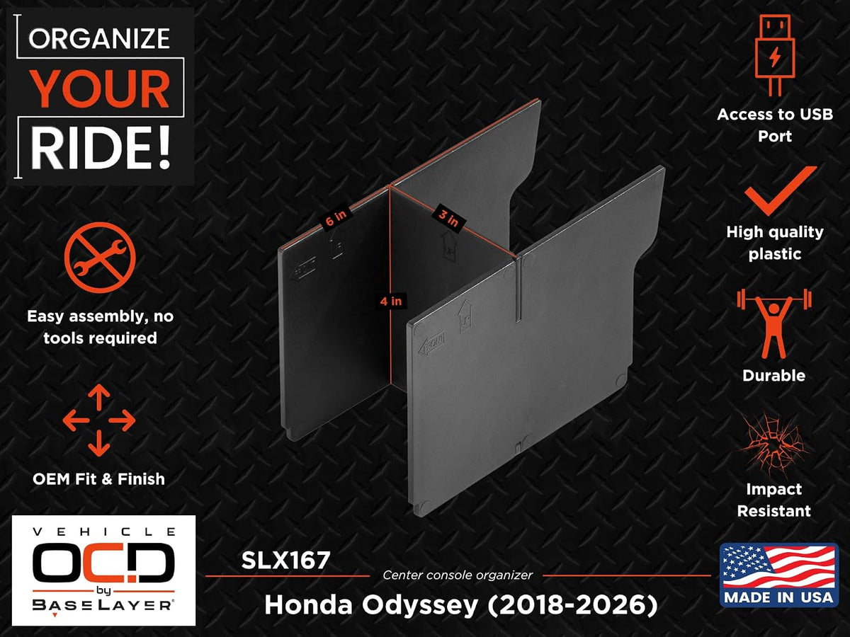 Vehicle OCD - Center Console Organizer for Honda Odyssey (2018-2026) - Made in USA - SLX167