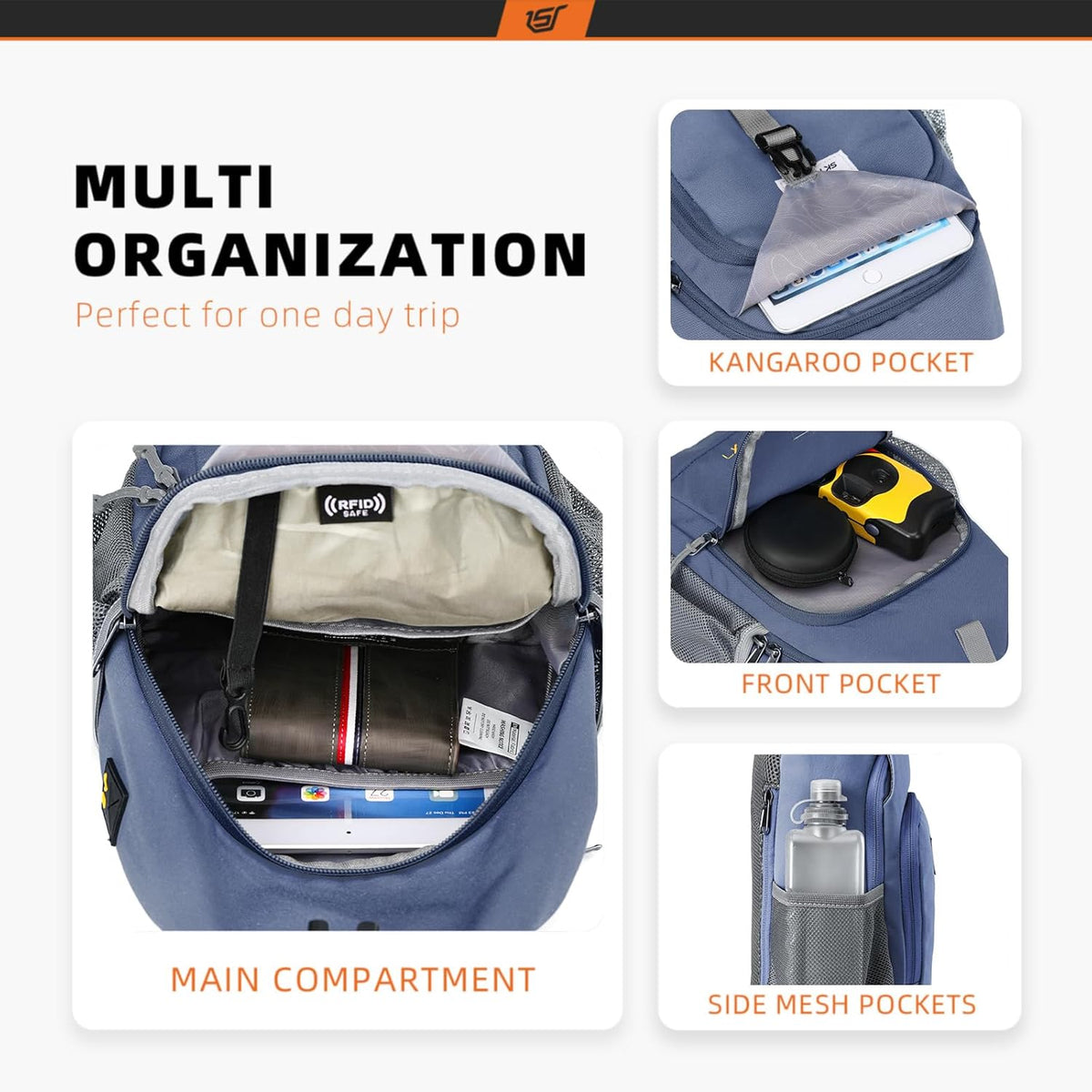 SKYSPER Sling Bag - RFID Crossbody Backpack for Travel & Hiking | Unisex Periwinkle Daypack
