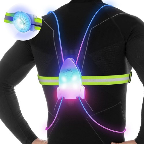 Ni-SHEN LED Reflective Running Vest with Front Light,Running Lights for Runners,Reflective Running Gear for Men/Women Running,Cycling or Walking, High Visibility Warning LED Lights (Rocket-Shaped)
