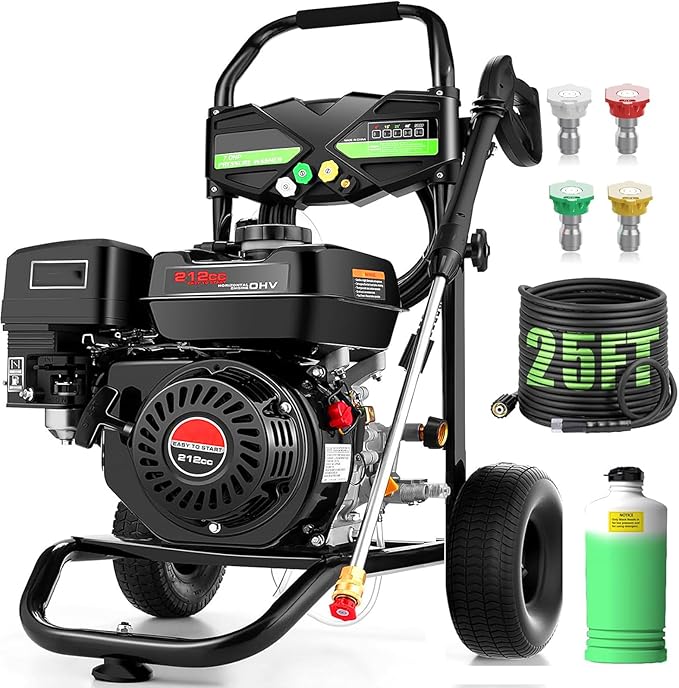 𝟒𝟐𝟎𝟎𝐏𝐒𝐈 𝐆𝐚𝐬 𝐏𝐫𝐞𝐬𝐬𝐮𝐫𝐞 𝐖𝐚𝐬𝐡𝐞𝐫, Heavy Duty 𝐏𝐨𝐰𝐞𝐫 𝐖𝐚𝐬𝐡𝐞𝐫 with 5 QC Tips, 25ft Flexible Hose and 0.5Gal Soap Tank, 212cc 7.0 HP Engine, EPA/CARB/ETL Compliant, Gray