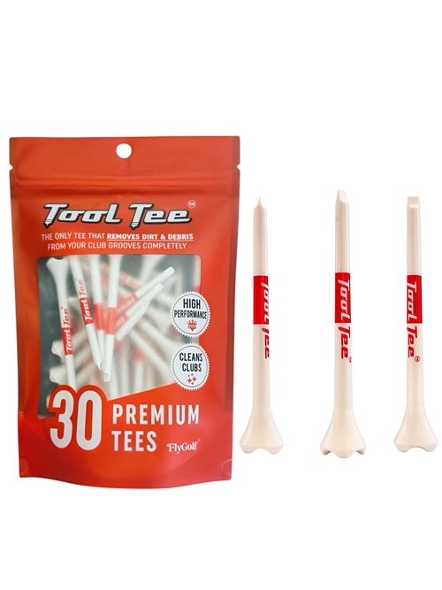 Flygolf Tool Tee Premium Golf Tees (30 Pack) – Built-in Groove Cleaner Tip for Clean Grooves & Better Contact – Durable Tour-Style Plastic Tees