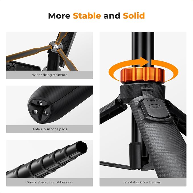 K&F CONCEPT MS08 62'' Phone Selfie Stick Tripod, 2-in-1 Extendable Cell Phone