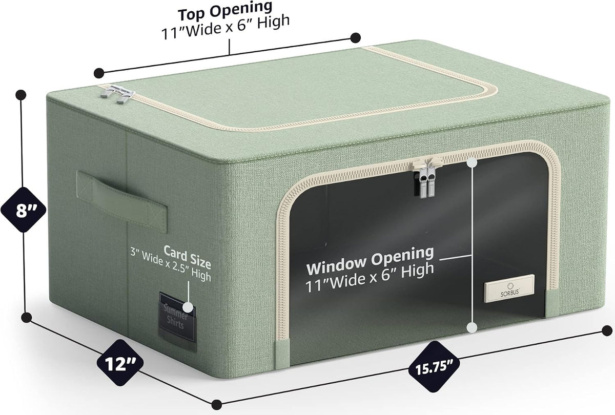 Sorbus Storage Bins with Metal Frame - Stackable & Foldable Clothes Organizer Bags - Oxford Fabric Storage Containers with Large Clear Window & Carry Handles, Bedroom Organization for Bedding & Linen