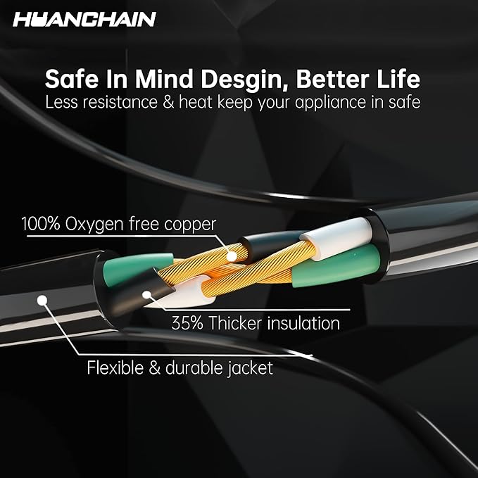 HUANCHAIN Indoor Outdoor Black Extension Cord 15 ft (2pack) Waterproof, 16/3 Gauge Flexible Cold-Resistant Appliance Cable Outside, 13A 1625W 16AWG SJTW, 3 Prong Electric Cord, ETL