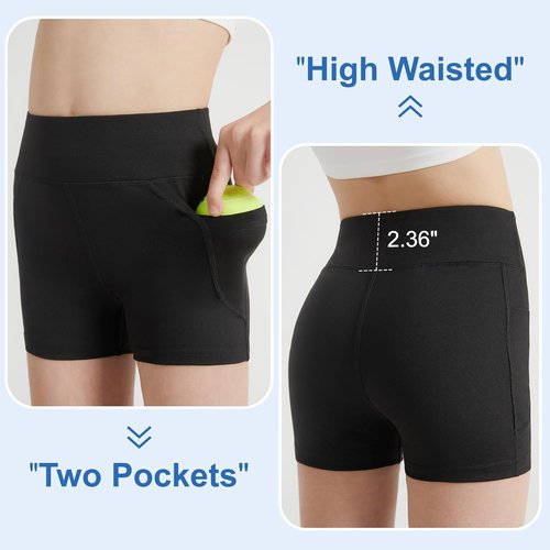 DIPUG Girls Volleyball Shorts - High Waist Biker Shorts with Pockets for Dance, Yoga & Gymnastics | 3 Pack