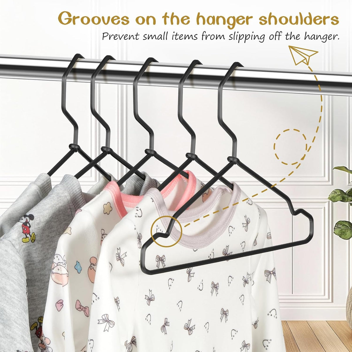 VWV Black Aluminum Hangers, 20 Pack Baby Hangers，12.6 Inch Children Baby Hanger, Sturdy Metal Children Clothes Hangers for Wardrobe, Space-Saving Toddler Hanger