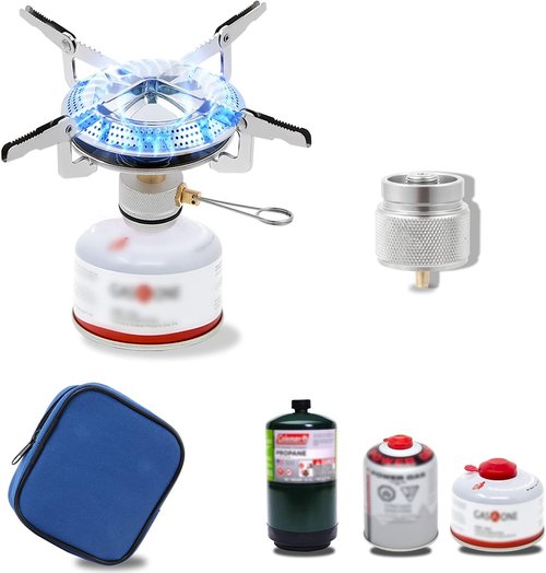 Caudblor Portable Camping Stove - Lightweight Backpacking Burner with Butane Adapter & Carrying Case