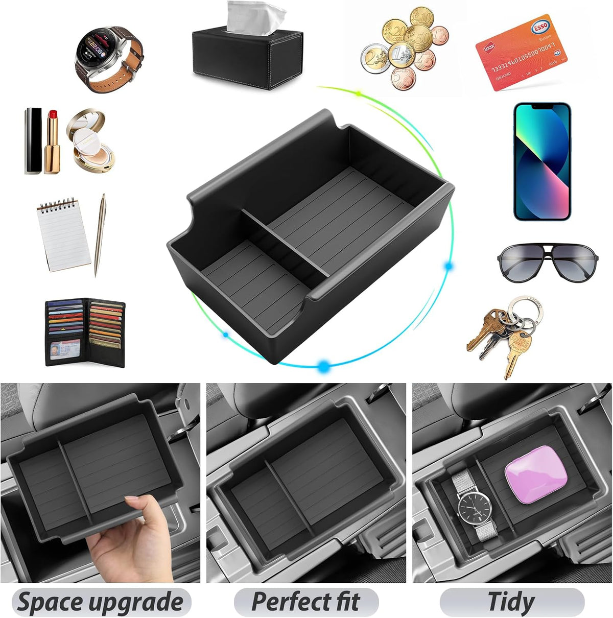 SKTU for 2025 2026 2027 Nissan Kicks Accessories Center Console Organizer for 2025 2026 2027 Nissan Kicks (S/SV/SR) Console Tray 2025 2026 2027 Kicks SR Accessories ABS Materials Insert Tray-Durable